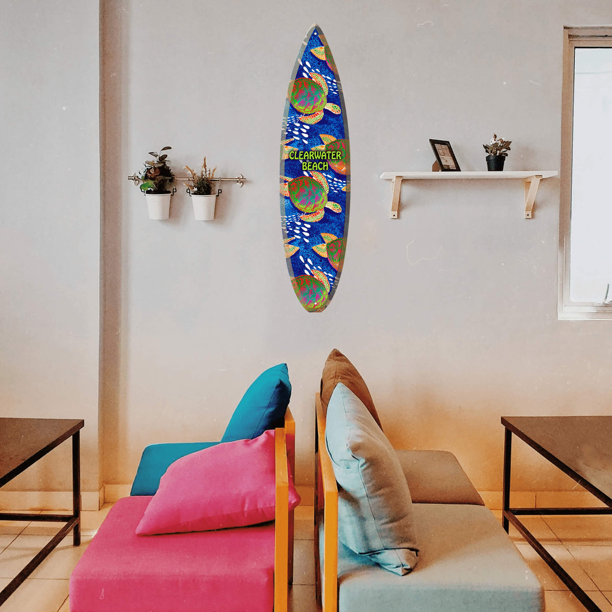 Psychedelic Sea Turtles - Surfboard Wall Art