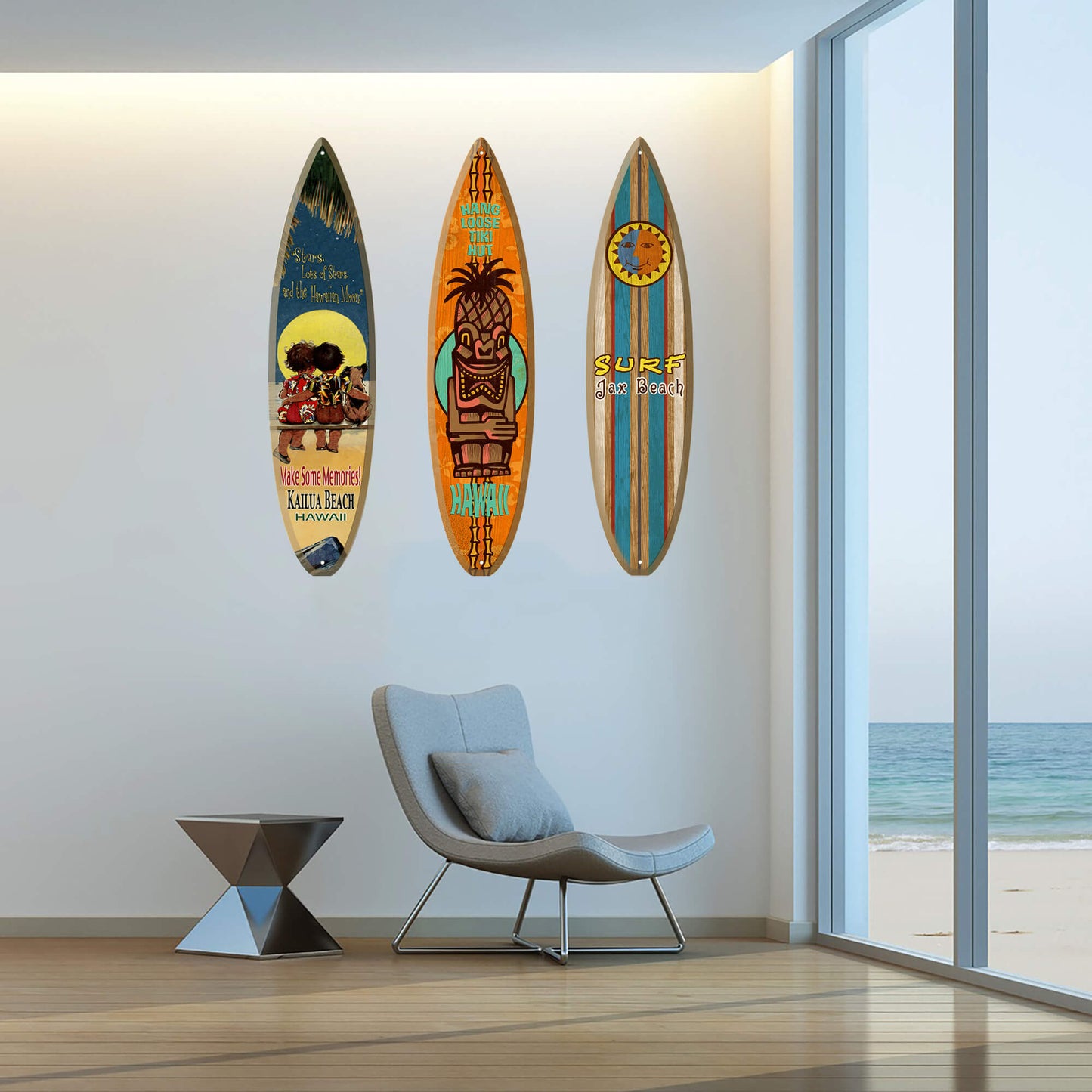 Stars and Hawaiian Moon - Surfboard Wall Art