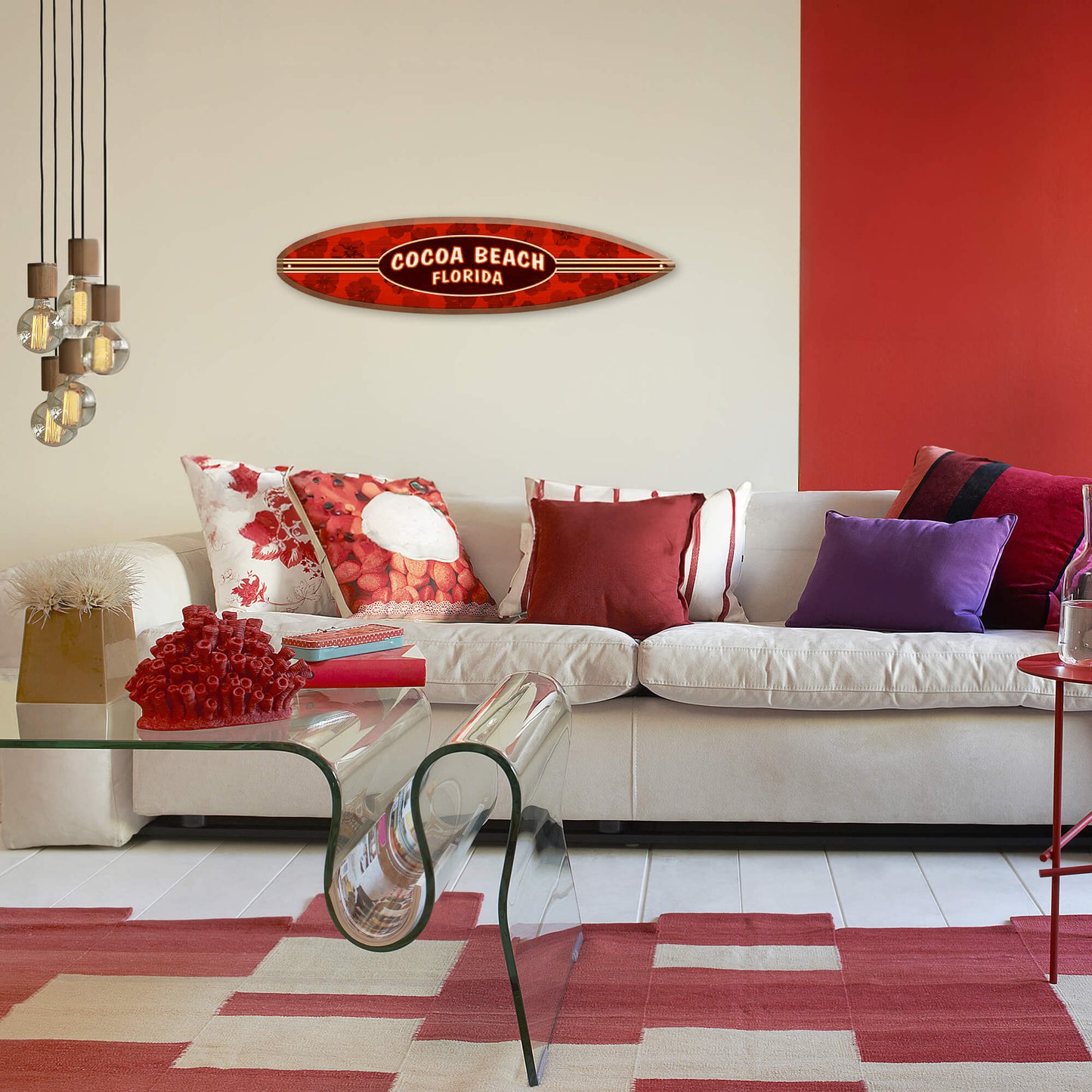 Red Hibiscus Custom Surfboard - Surfboard Wall Art