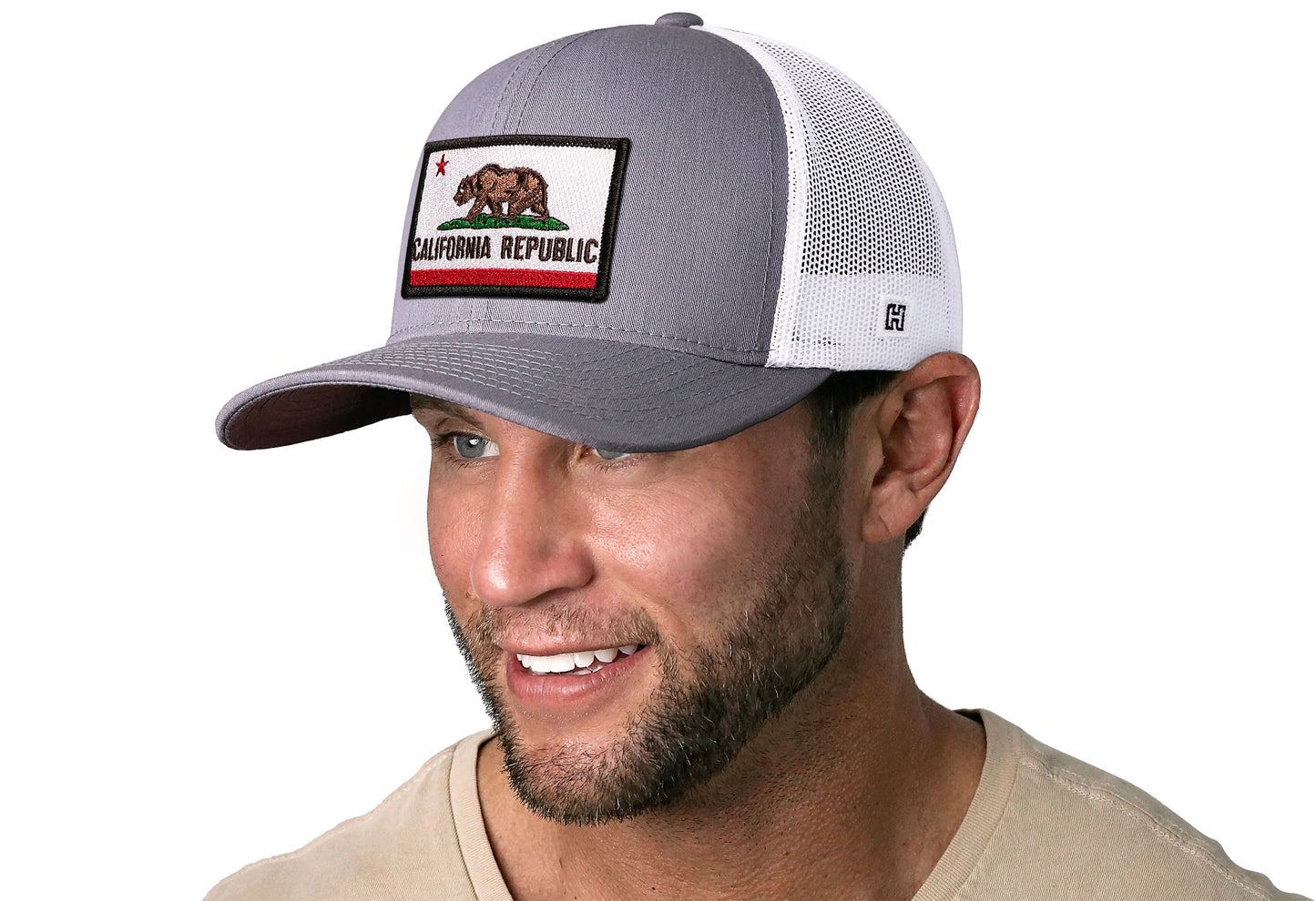 California Flag Trucker Hat | Gray-White CA Snapback