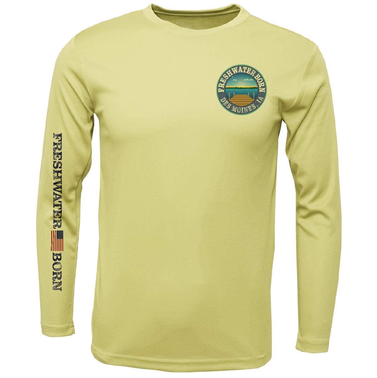 Des Moines, IA Freshwater Born State Flag Men's Long Sleeve UPF 50+ Dry-Fit Shirt