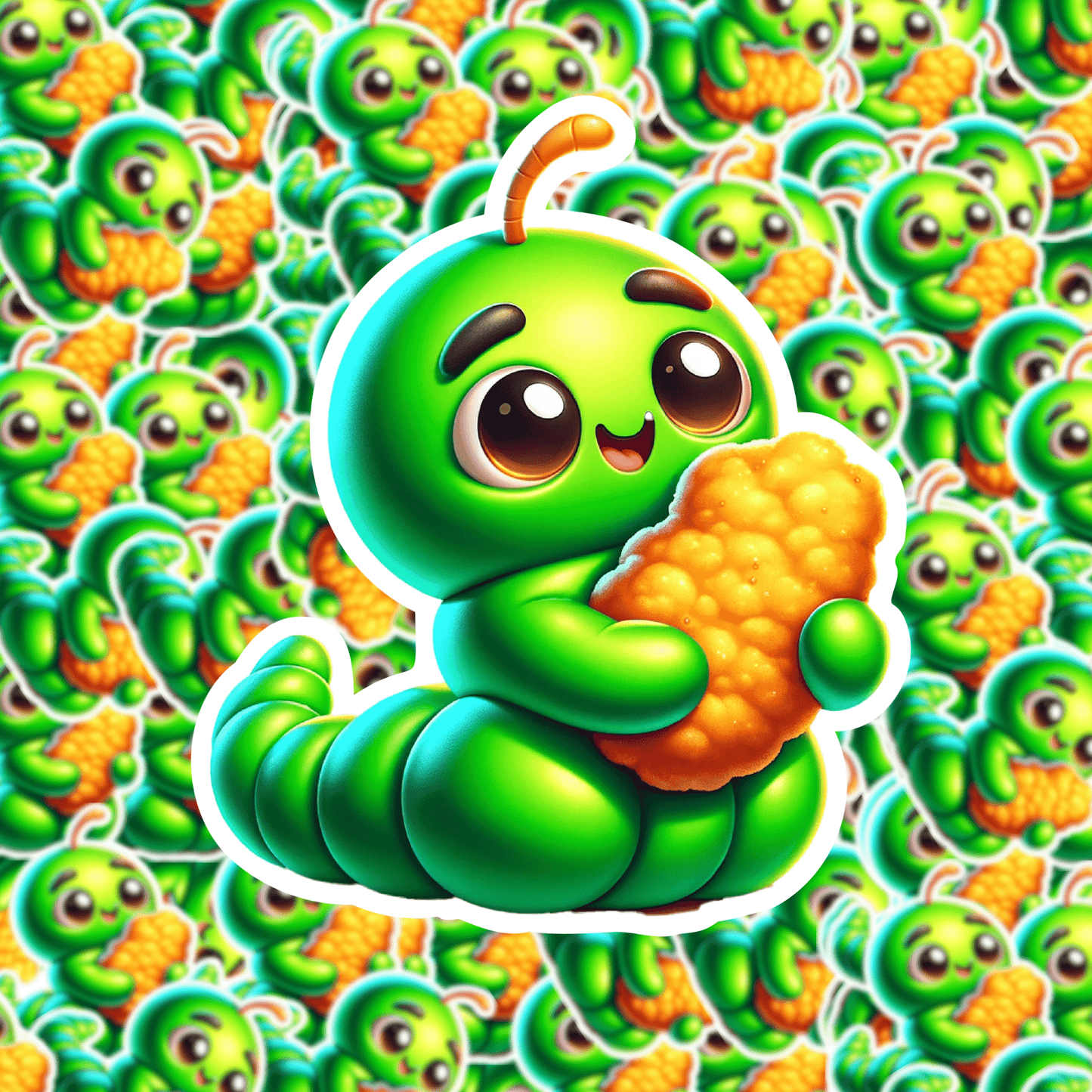Cute Caterpillar Eating a Chicken Nugget Sticker