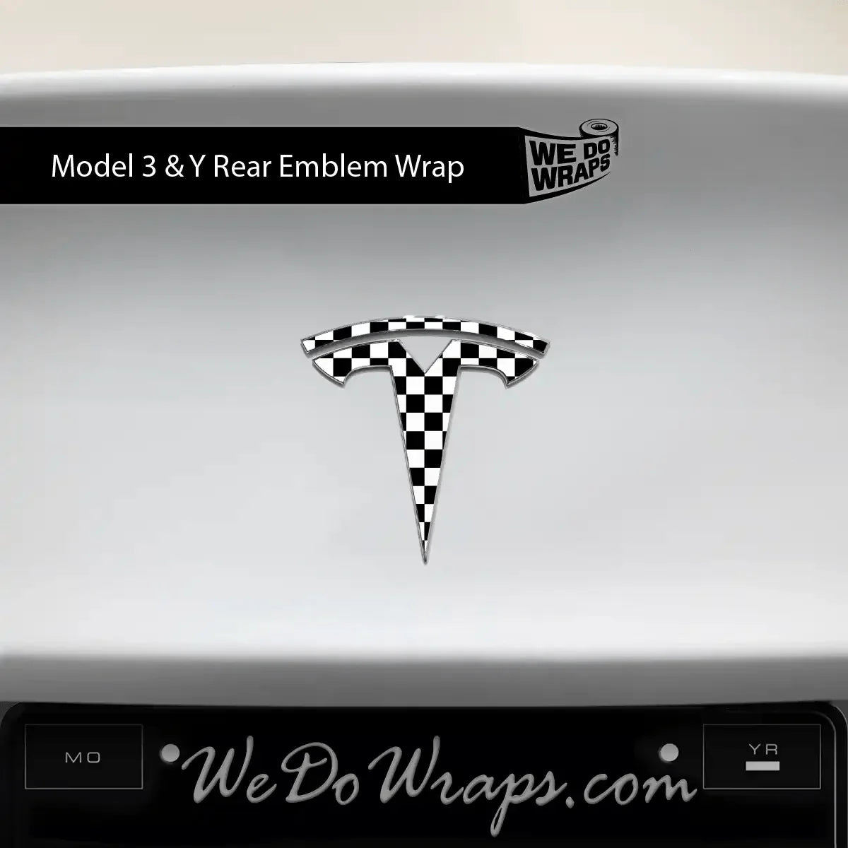 Checkered Tesla Emblem Decals (Front + Back) | Model 3