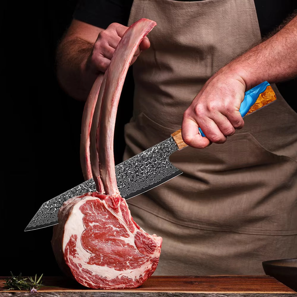 Serene Chef Knife with Exotic Olive Wood Burl & Resin Handle