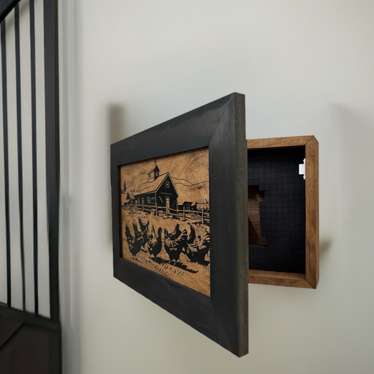 Chicken Farm Hidden Gun Safe - Handcrafted Gun Concealment Decor - Hidden Gun Shelf with Magnetic Lock for Quick Access - Hidden Wall Safe for Secure Storage - Made in USA