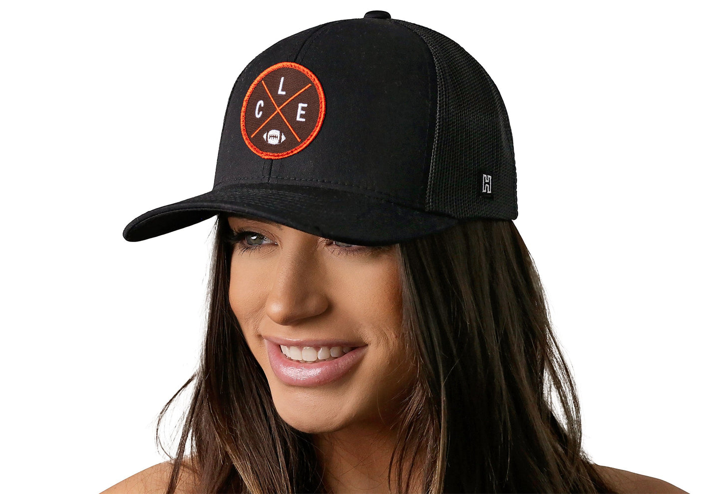 Cleveland Trucker Hat | Black CLE X Football Snapback
