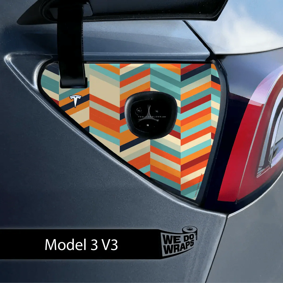 Colorful Herringbone Tesla Charge Port Wrap | Model 3