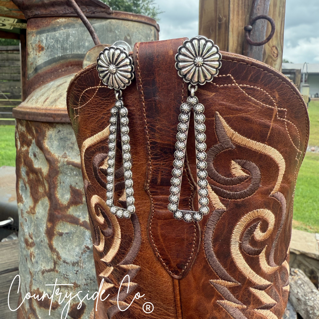 Navajo Dangle Statement Earrings Concho Accent