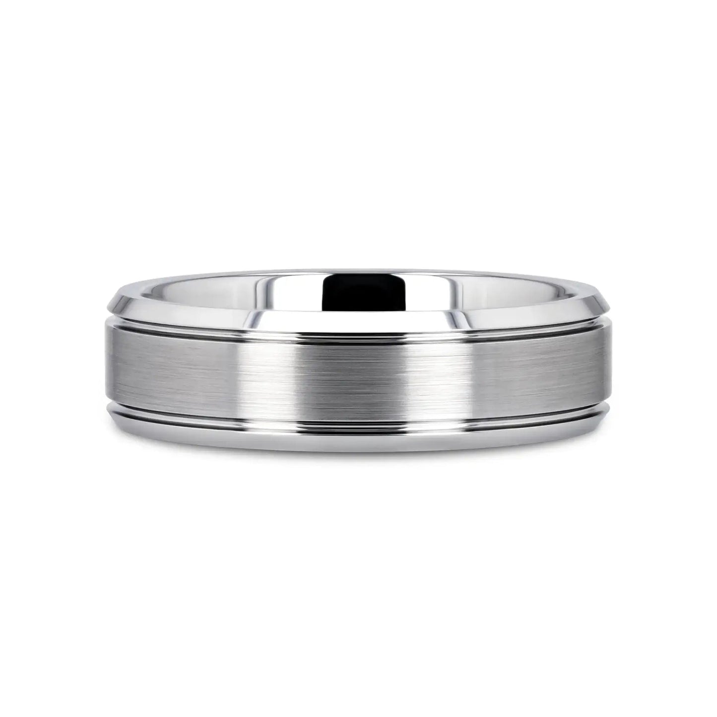 CRONUS Brushed Center with Polished Bevels Tungsten Wedding Band - 6mm & 8mm