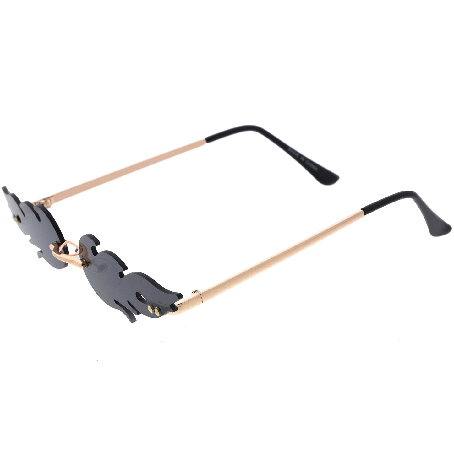 Bold Fire Flaming Shape Mirrored Lens Rimless Flames Sunglasses D081