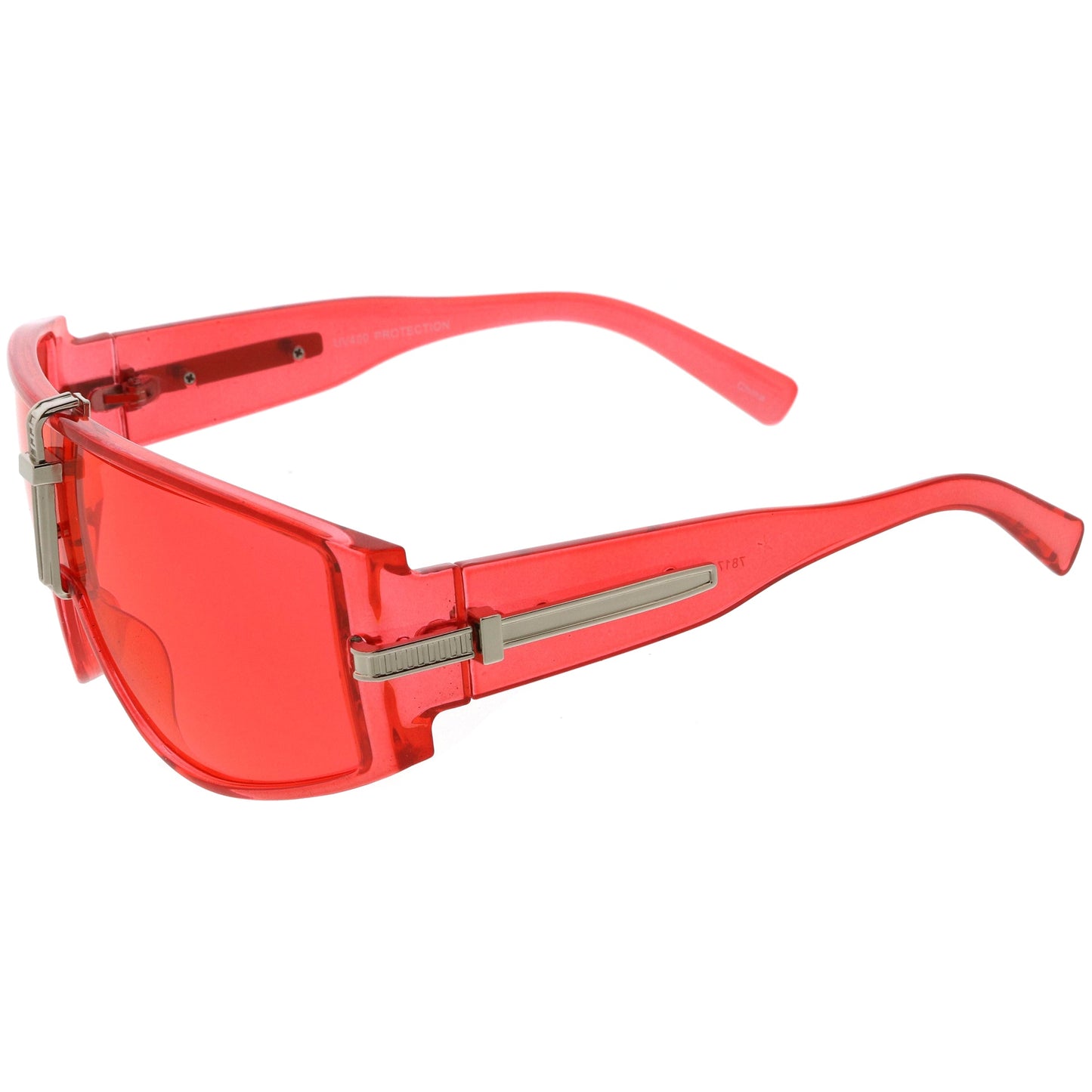 Bold Curved Color Tinted Lens Premium Metal Accent Shield Sunglasses D096