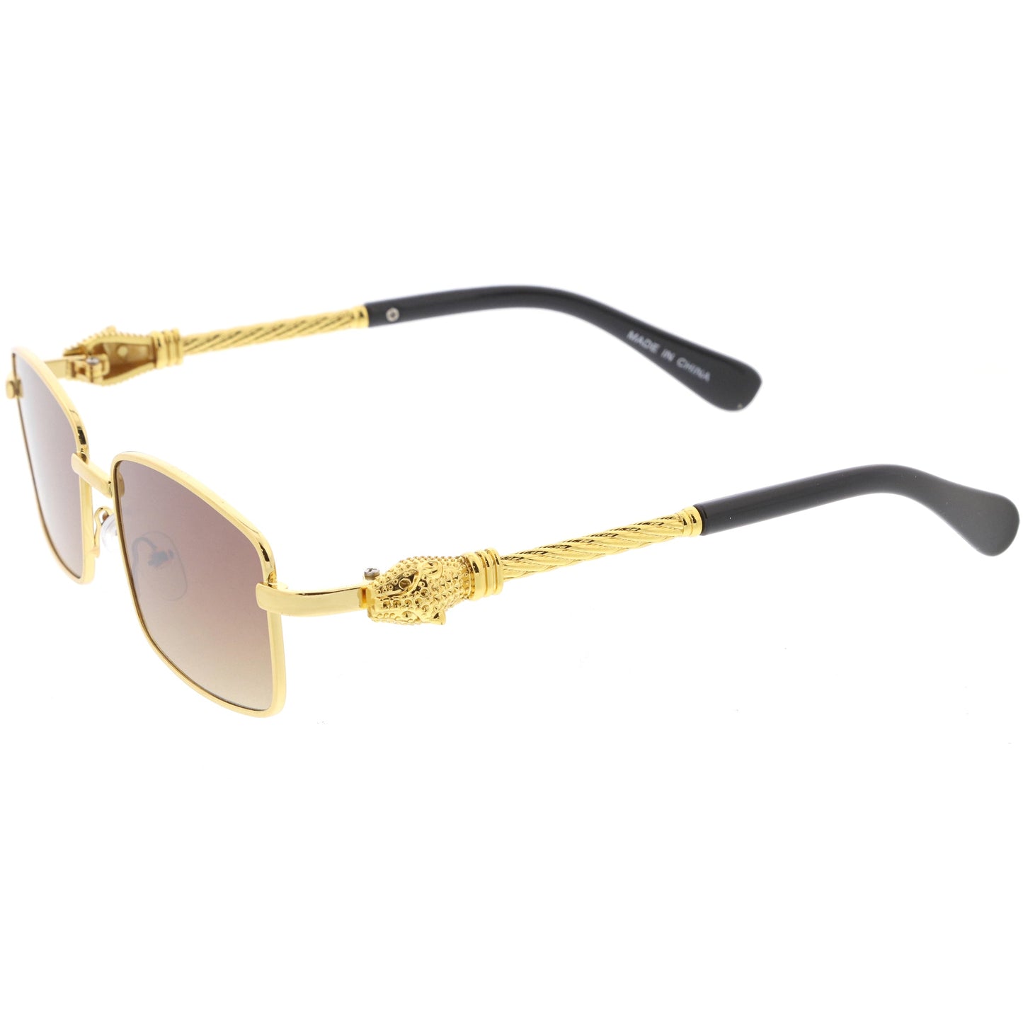 Bold Retro Jaguar Metal Plated Detail Square Sunglasses D247