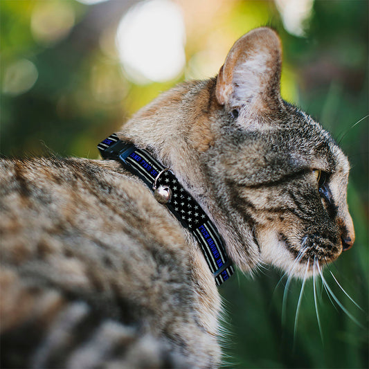 Breakaway Cat Collar with Bell - FAFO FUCK AROUND AND FIND OUT Thin Blue Line Flag