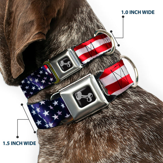 Dog Bone Seatbelt Buckle Collar - American Flag Vivid CLOSE-UP