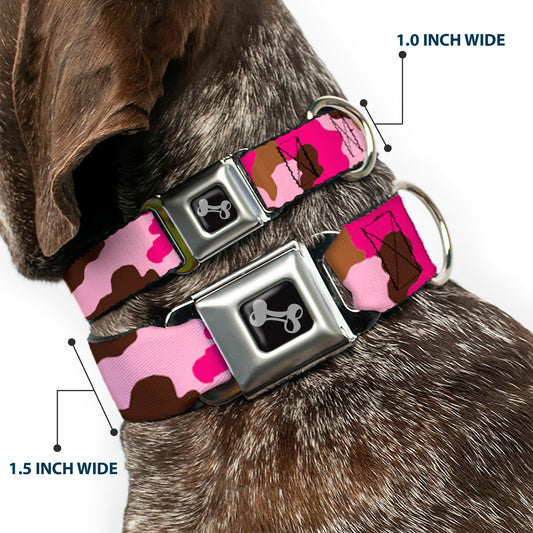 Dog Bone Seatbelt Buckle Collar - Camo Pink