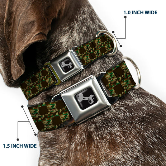 Dog Bone Seatbelt Buckle Collar - Top Skulls Black/Camo Olive