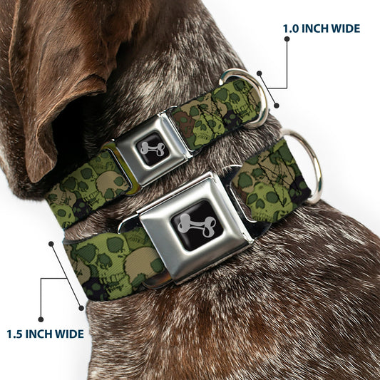 Dog Bone Seatbelt Buckle Collar - Camo Olive Skull Yard