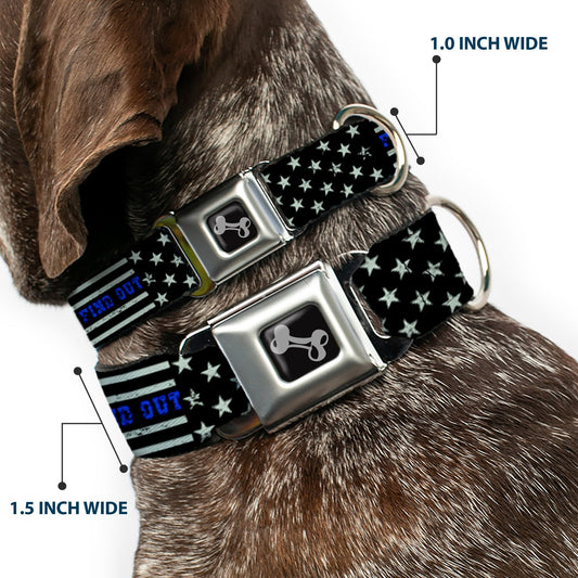 Dog Bone Black/Silver Seatbelt Buckle Collar - FAFO FUCK AROUND AND FIND OUT Thin Blue Line Flag