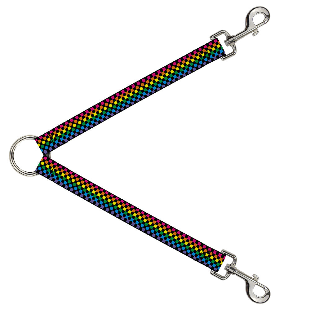 Dog Leash Splitter - Checker Black/Neon Rainbow