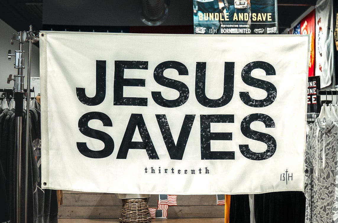 Jesus Saves Flag - Ivory
