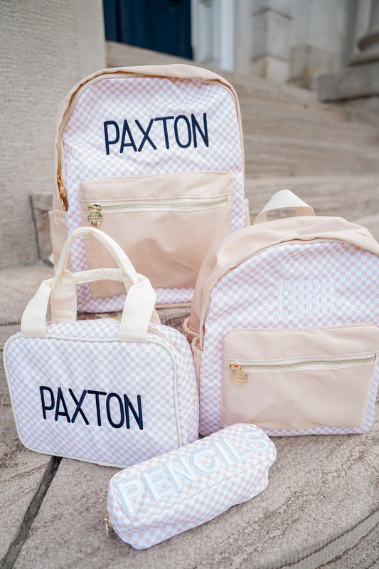 Tan Checkered Backpack