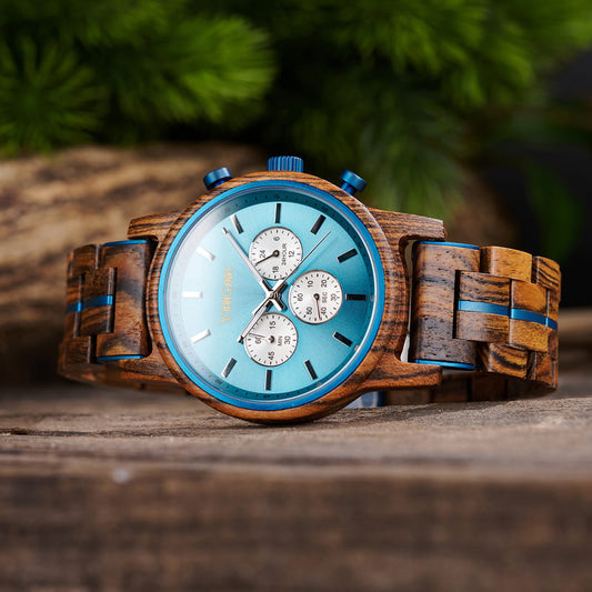 Blue & Zebrawood Chronograph Wooden Watch