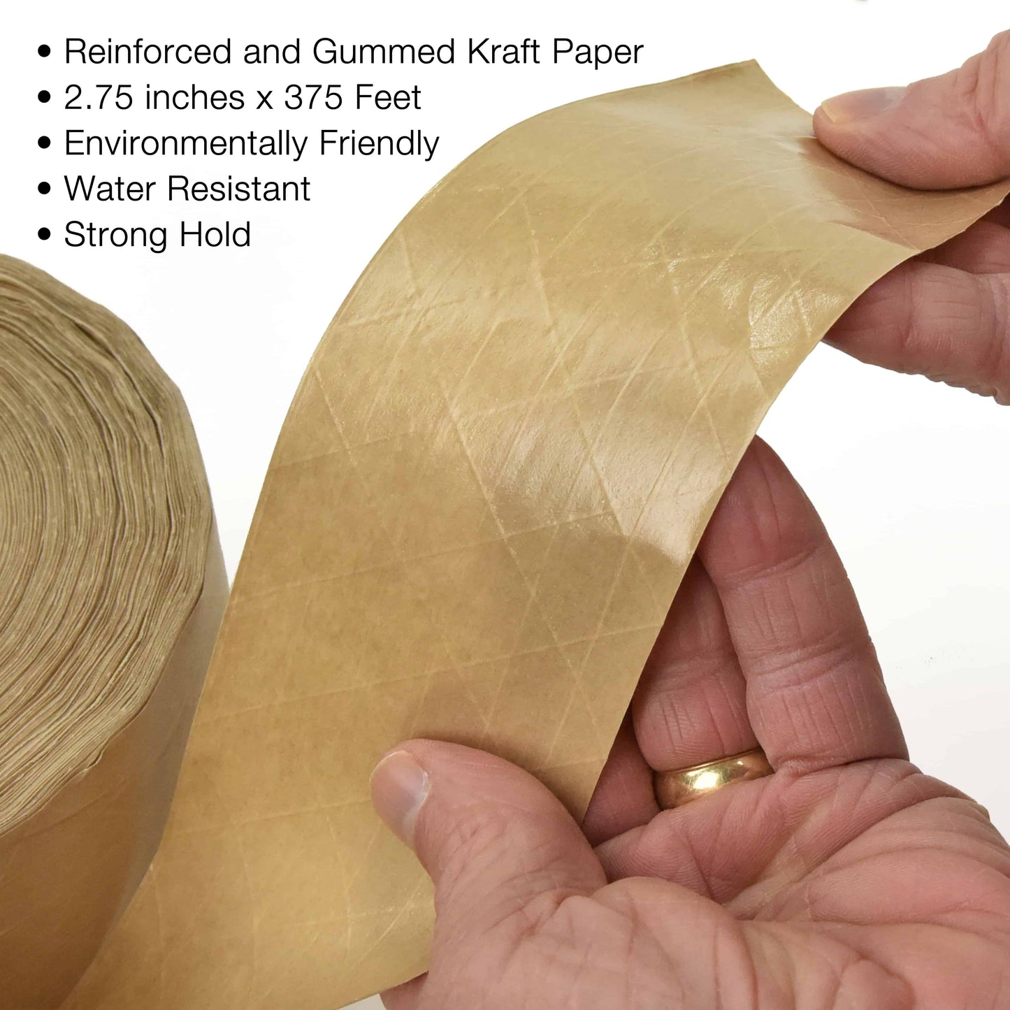 Reinforced Gummed Kraft Paper Packing Tape, 2.75 In x 375 Ft