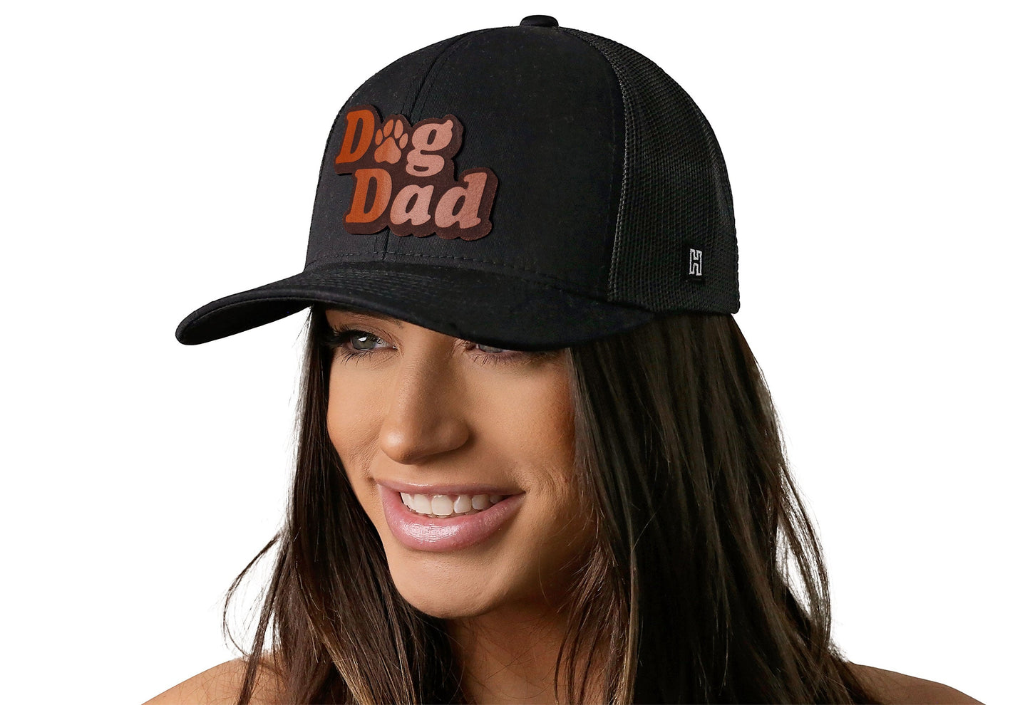 Dog Dad Trucker Hat Leather | Black Paw Snapback