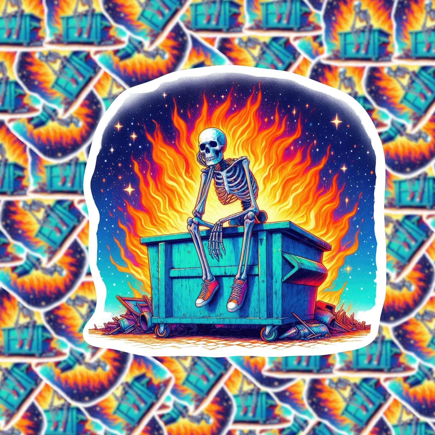 Dumpster Fire Skeleton Sticker