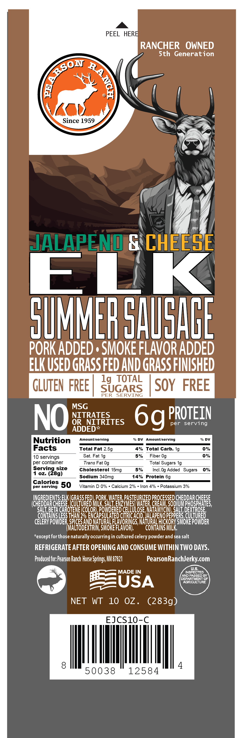 Elk Jalapeno Cheese Summer Sausage (10 oz.)
