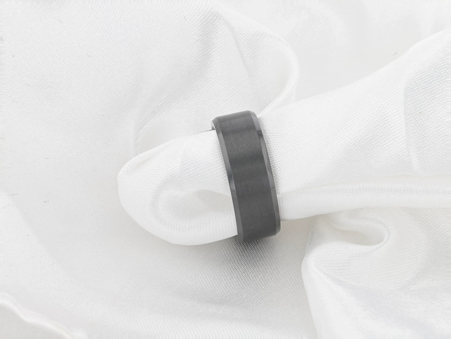 ELYSIAN Black Titanium Ring with Polished Beveled Edges and Brushed Center – 8mm