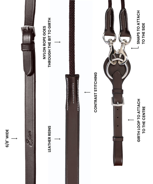 ExionPro Rope & Leather Draw Reins with Girth Loop