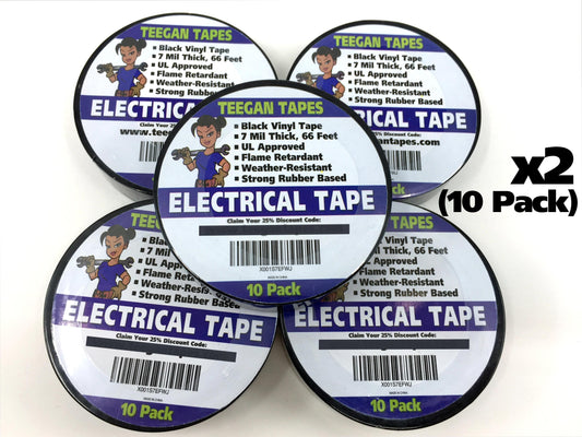 10-Pack Electrical Tape - Black - 3/4" X 66 Feet