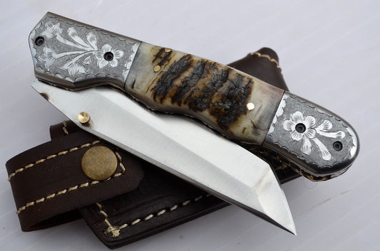 Everyday Carry Custom Handcrafted D2 Steel Tanto Blade Folding Pocket Knife