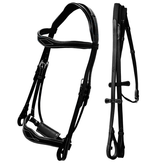 ExionPro Broad Wave Shape Designer Fancy Dressage Bridle & Web Reins