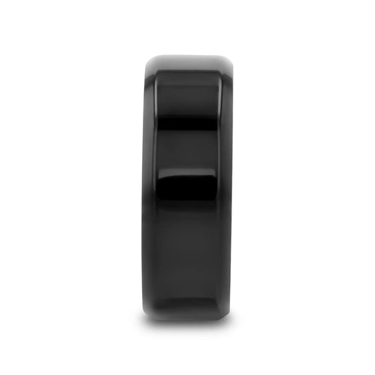EXODUS Black Titanium Wedding Ring with Beveled Edges - 8mm