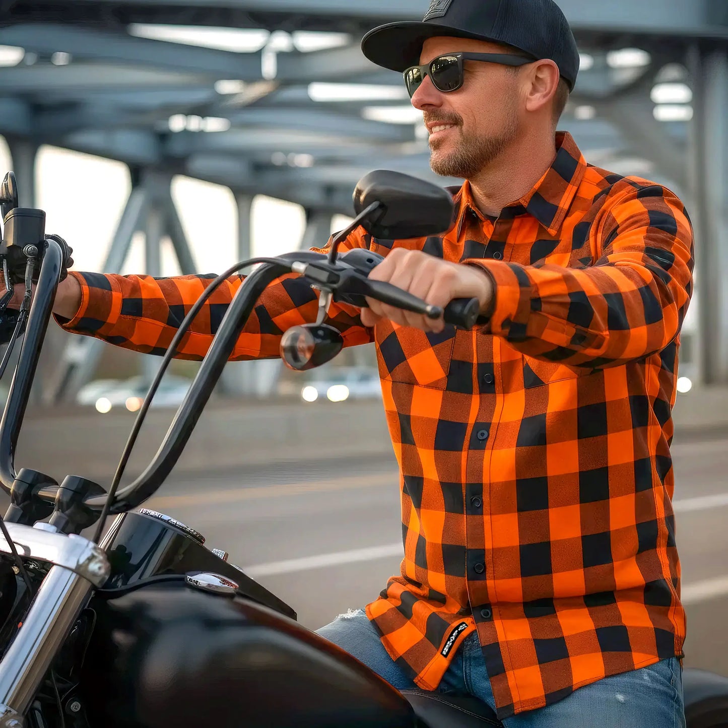 Hot Leathers FLM2007 Mens Orange and Black Long Sleeve Flannel Shirt