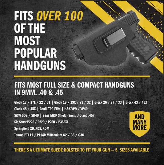 The Ultimate Suede Leather IWB Holster Large Size | Fits S&W Shield/Glock/XD - Lifetime Warranty - Made in USA