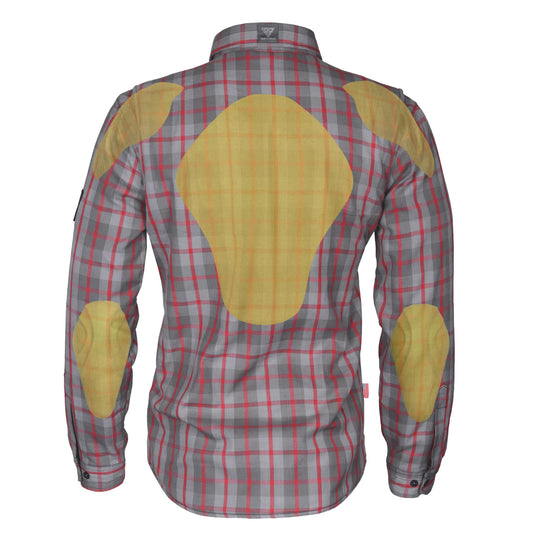 Protective Flannel Shirt - Grey and Red Stripes with Pads