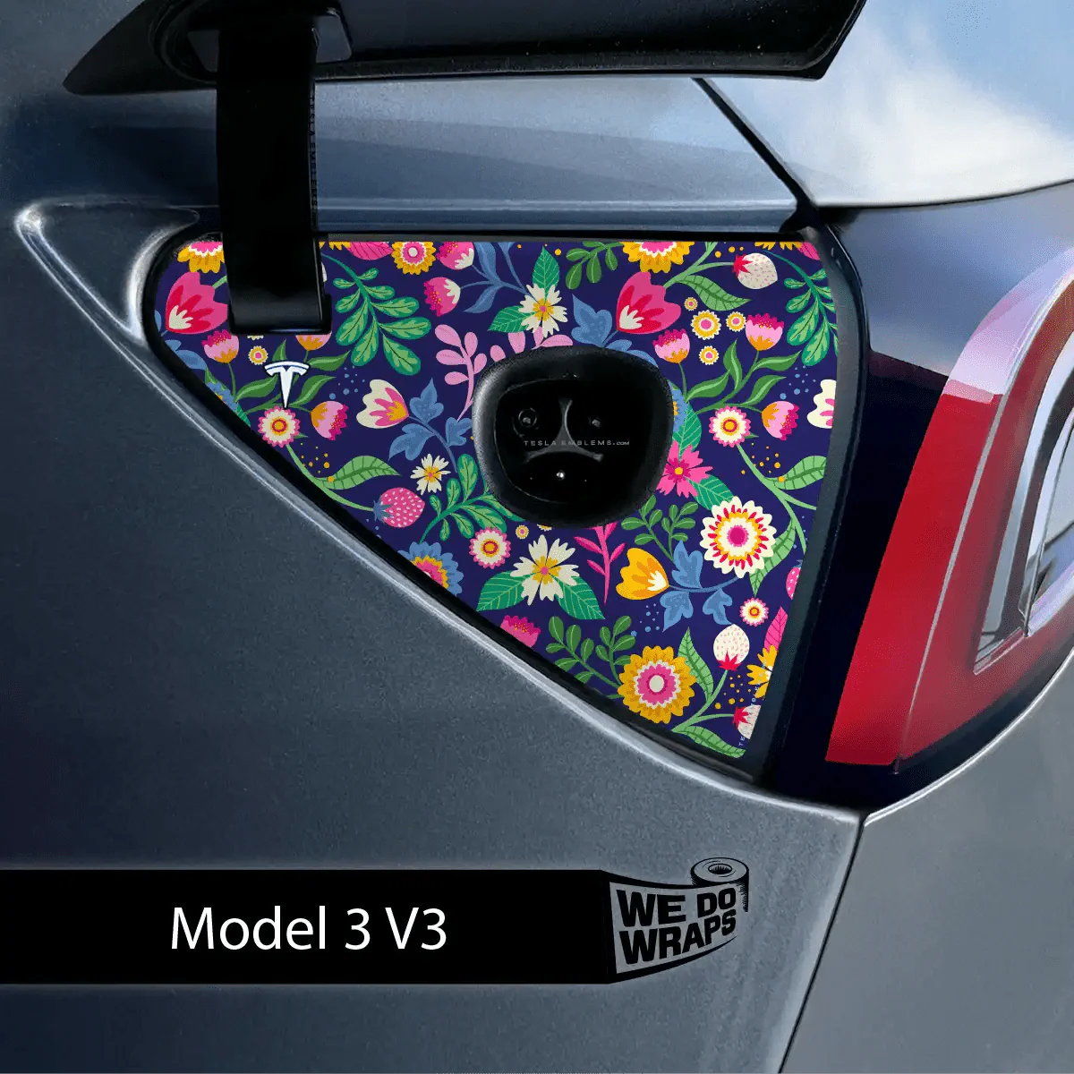 Floral Meadows Tesla Charge Port Wrap | Model 3