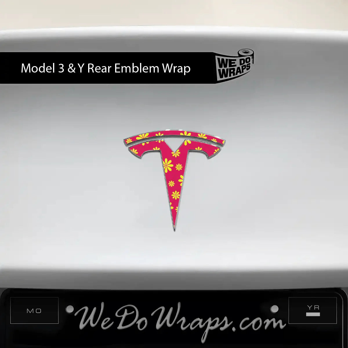 Flower Power Tesla Emblem Decals (Front + Back) | Model 3
