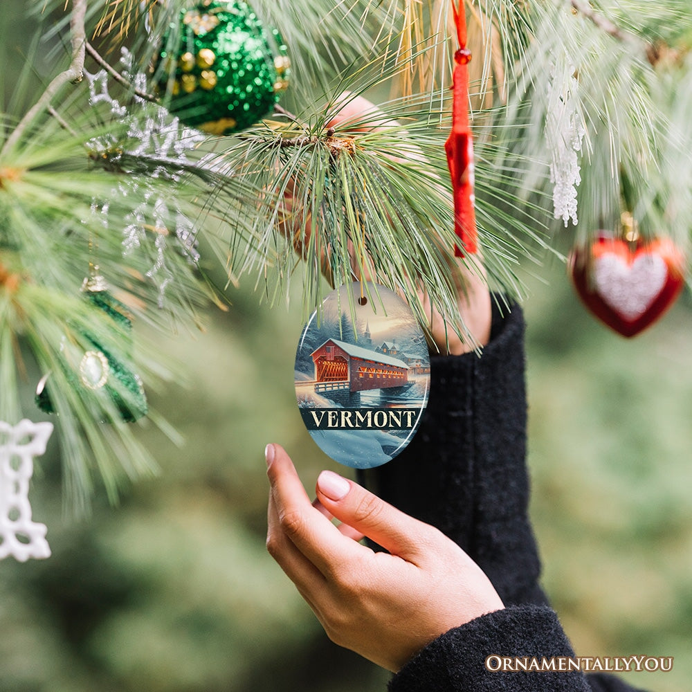 Rustic Red Covered Bridge Vermont Christmas Ornament, New England Historical Gift and Travel Souvenir