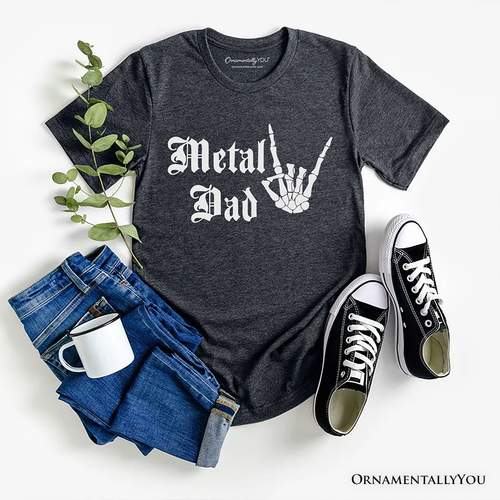 Metal Dad Skeleton T-Shirt, Rock Music Hand Sign Tee