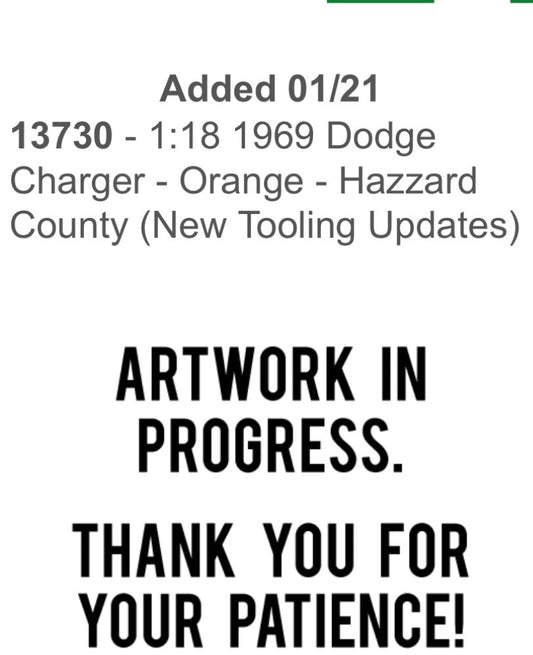 1:18 1969 Dodge Charger GREENLIGHT (New Tooling Updates) Preorder NOV 2026