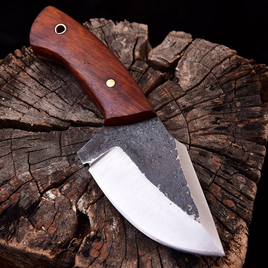 Custom Handmade EDC Skinning Knife with Full Tang Forged 1095 High Carbon Steel Blade and Rosewood Handle - 7 Inches