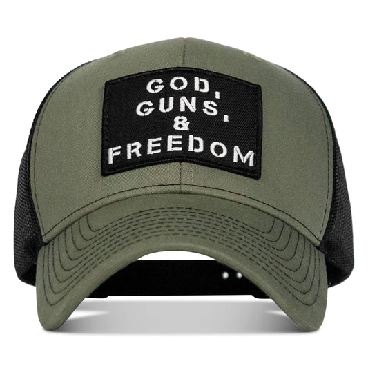 God, Guns, And Freedom Patch Mid-Profile Mesh Snapback Hat