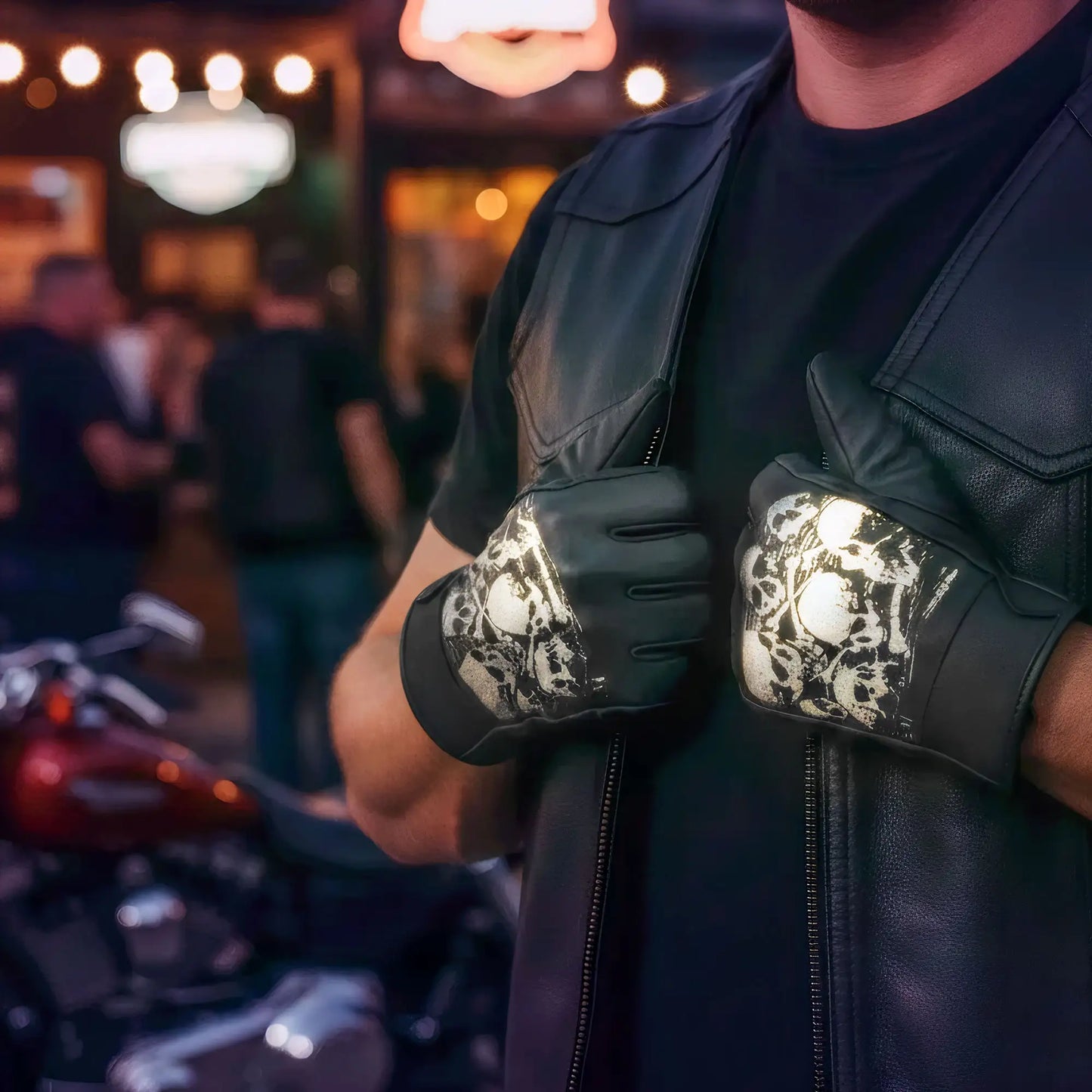 Hot Leathers Ancient Skull Leather Gloves