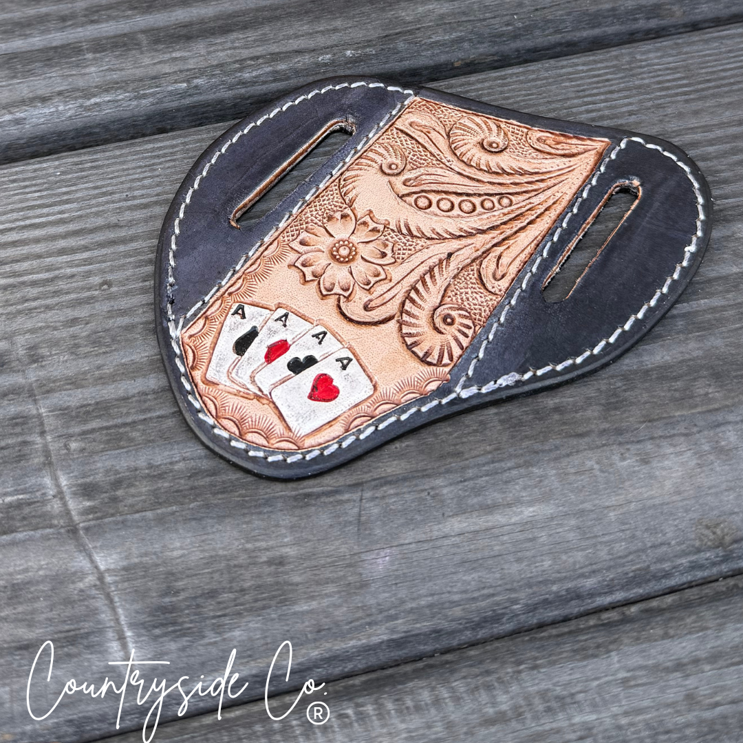 Gambler Tooled Leather Knife Sheath