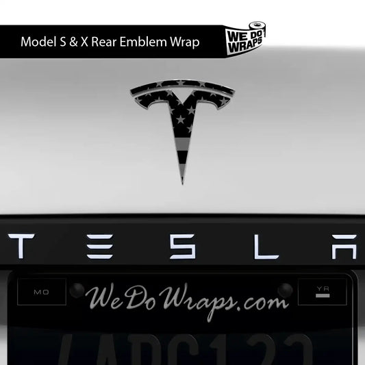 Ghost Black Patriot Flag Tesla Emblem Decals (Front + Back) | Model S