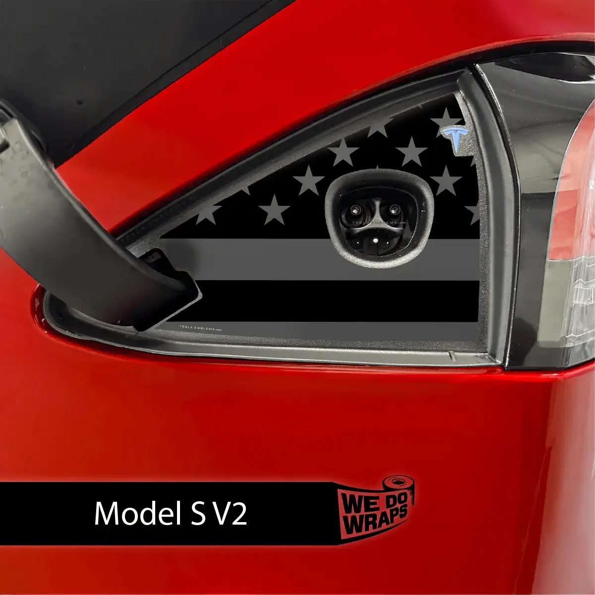 Ghost Black Patriot Flag Tesla Charge Port Wrap | Model S